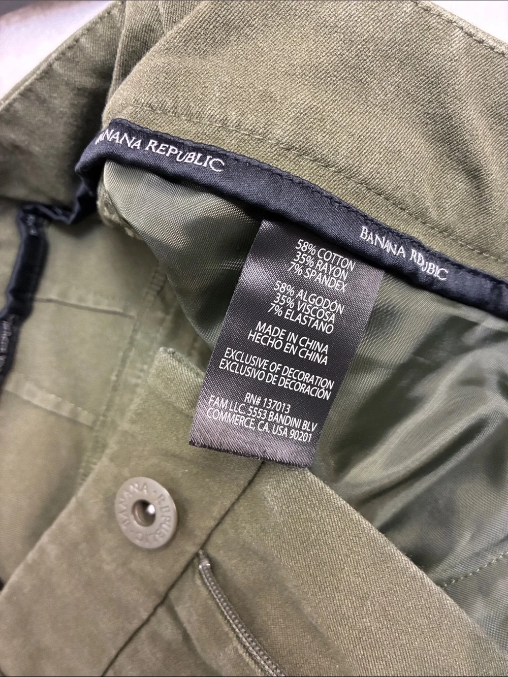 Banana Republic Olive Green Stretch Chinos